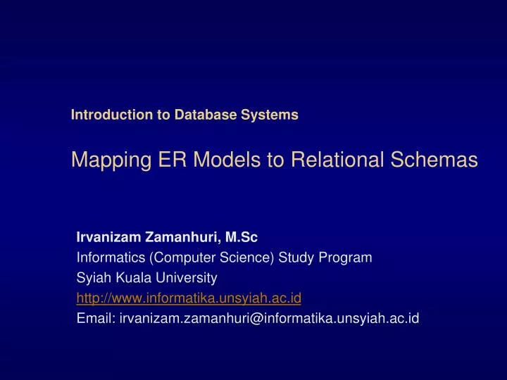 introduction to database systems mapping er models to relational schemas