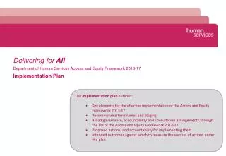 Delivering for All Department of Human Services Access and Equity Framework 2013-17 Implementation Plan