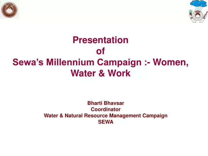 presentation of sewa s millennium campaign women water work