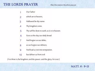 THE LORDS PRAYER After this manner therefore pray ye: