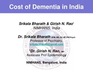 Cost of Dementia in India