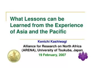 What Lessons can be Learned from the Experience of Asia and the Pacific