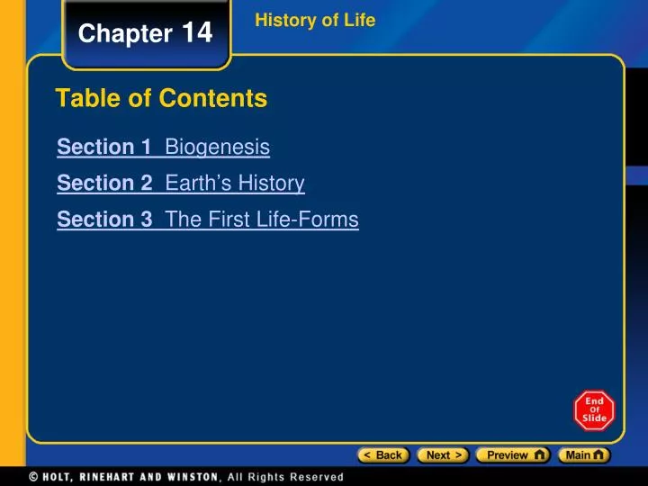 table of contents