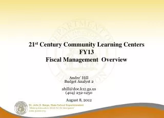 21 st Century Community Learning Centers FY13 Fiscal Management Overview