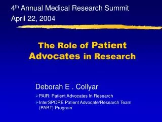 The Role of Patient Advocates in Research