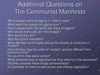 Additional Questions on The Communist Manifesto
