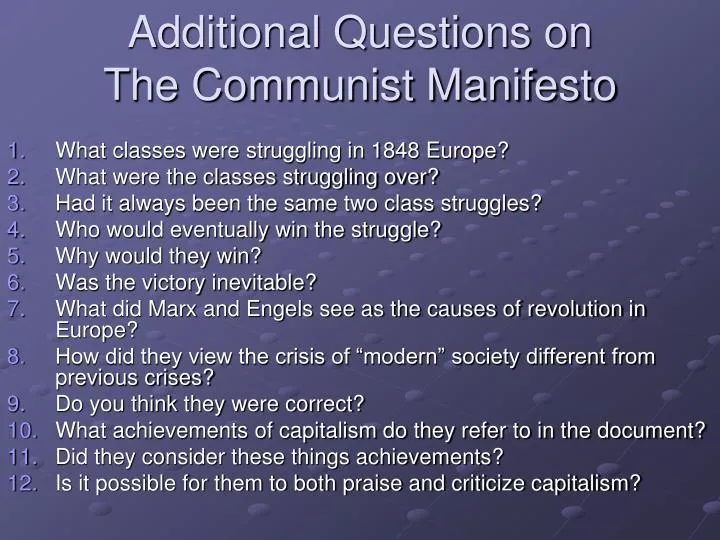additional questions on the communist manifesto