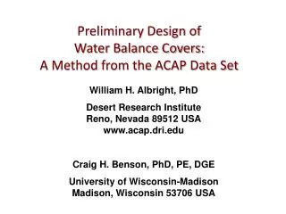 Preliminary Design of Water Balance Covers: A Method from the ACAP Data Set