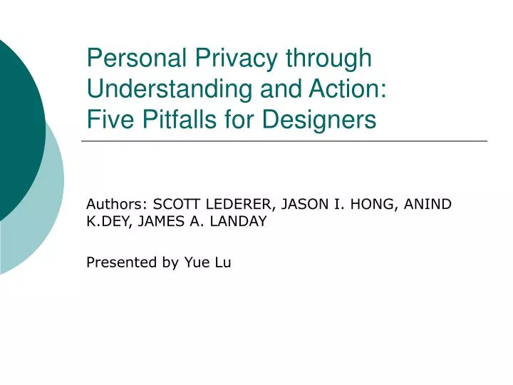 personal privacy through understanding and action five pitfalls for designers