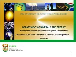 Mineral and Petroleum Resources Development Amendment Bill Presentation to the Select Committee on Economic and Foreign