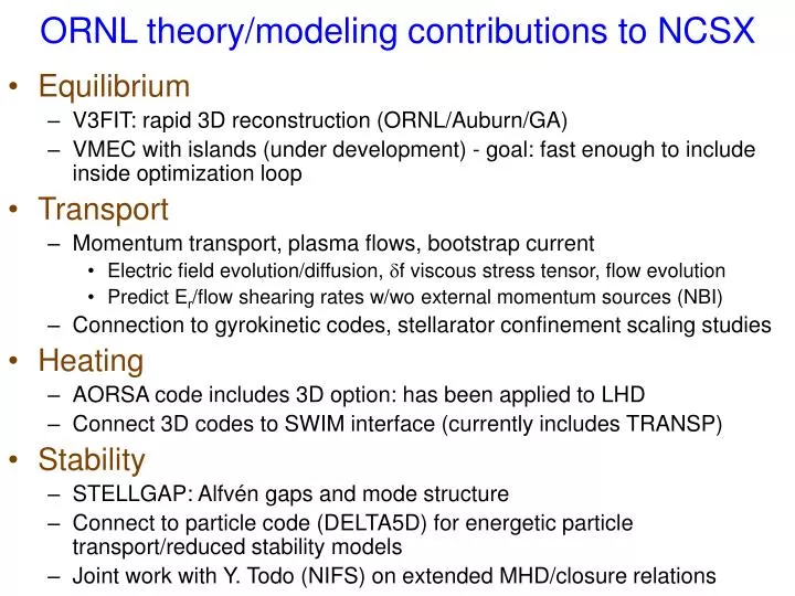 ornl theory modeling contributions to ncsx