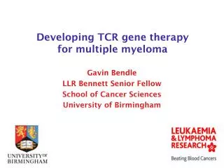 Developing TCR gene therapy for multiple myeloma