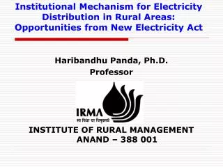 Institutional Mechanism for Electricity Distribution in Rural Areas: Opportunities from New Electricity Act