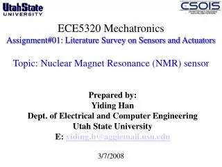 ECE5320 Mechatronics Assignment#01: Literature Survey on Sensors and Actuators Topic: Nuclear Magnet Resonance (NMR) se