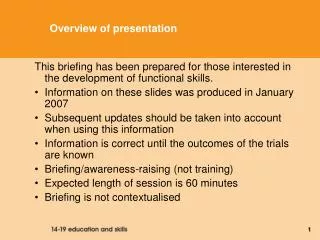 Overview of presentation