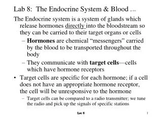 Lab 8: The Endocrine System &amp; Blood rev 3/11