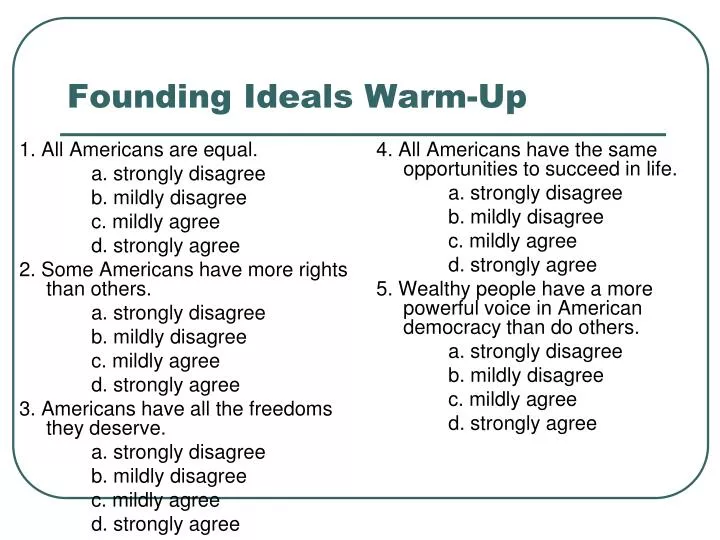 founding ideals warm up