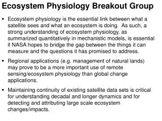 Ecosystem Physiology Breakout Group