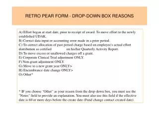 RETRO PEAR FORM - DROP-DOWN BOX REASONS