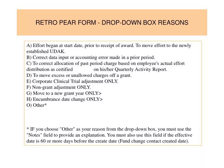 retro pear form drop down box reasons