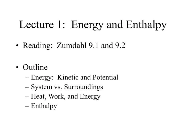 lecture 1 energy and enthalpy