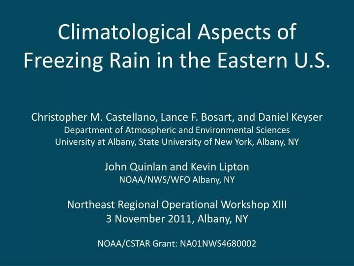 climatological aspects of freezing rain in the eastern u s