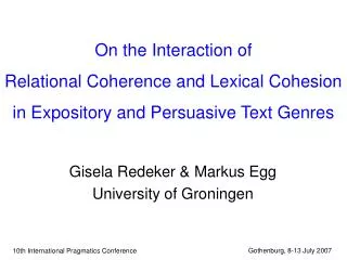 On the Interaction of Relational Coherence and Lexical Cohesion in Expository and Persuasive Text Genres