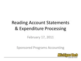 Reading Account Statements &amp; Expenditure Processing