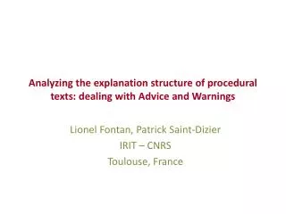 Analyzing the explanation structure of procedural texts: dealing with Advice and Warnings