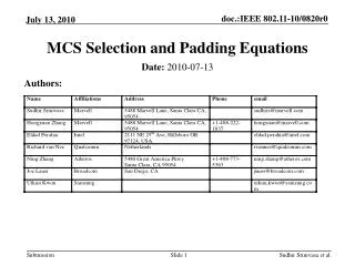MCS Selection and Padding Equations