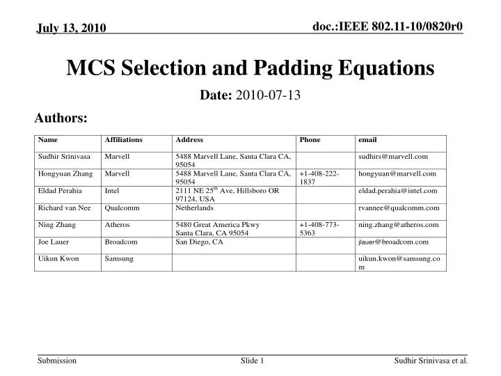 mcs selection and padding equations