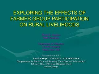 EXPLORING THE EFFECTS OF FARMER GROUP PARTICIPATION ON RURAL LIVELIHOODS