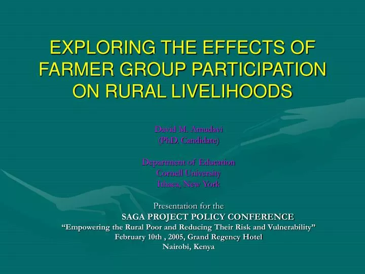 exploring the effects of farmer group participation on rural livelihoods
