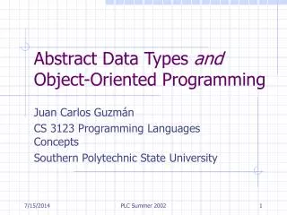 Abstract Data Types and Object-Oriented Programming