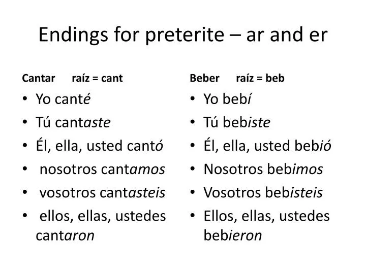 endings for preterite ar and er