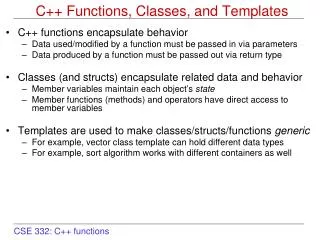 C++ Functions, Classes, and Templates