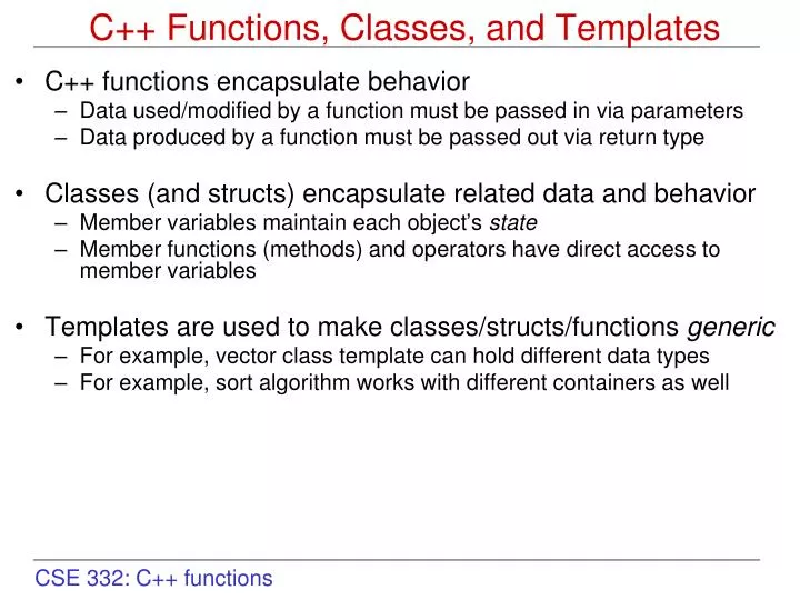 c functions classes and templates