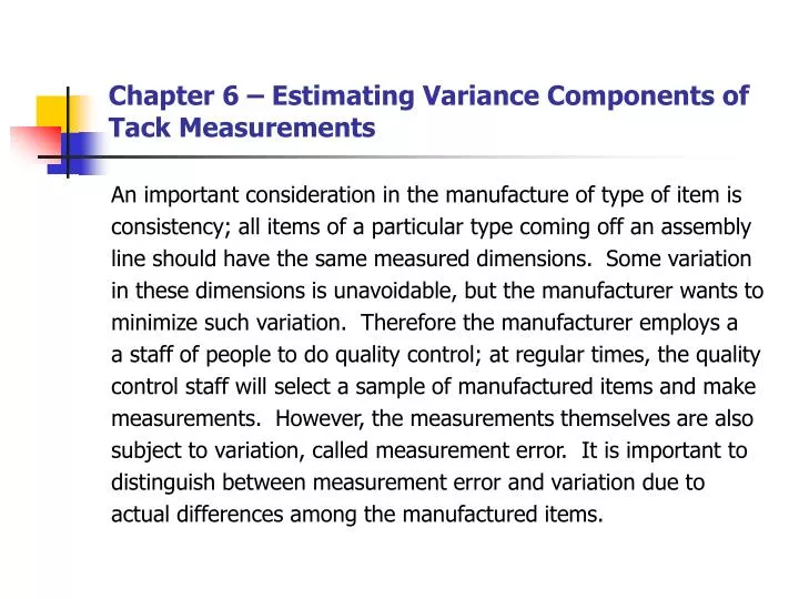 chapter 6 estimating variance components of tack measurements