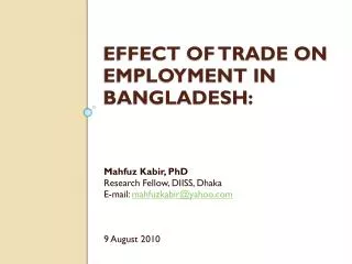 Effect of Trade on Employment in Bangladesh :