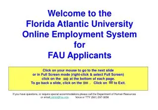 Welcome to the Florida Atlantic University Online Employment System for FAU Applicants