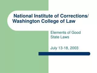 National Institute of Corrections/ Washington College of Law