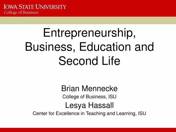 entrepreneurship business education and second life