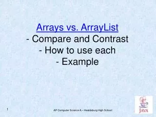 Arrays vs. ArrayList - Compare and Contrast - How to use each - Example