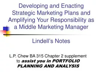 Developing and Enacting Strategic Marketing Plans and Amplifying Your Responsibility as a Middle Marketing Manager Lind
