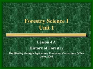 Forestry Science I Unit 1