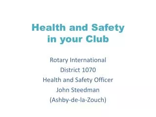 Health and Safety in your Club