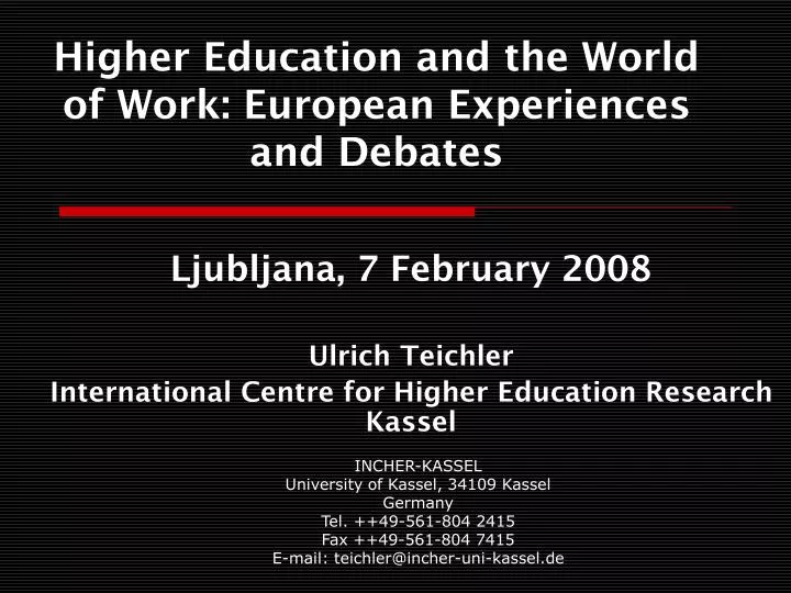 higher education and the world of work european experiences and debates