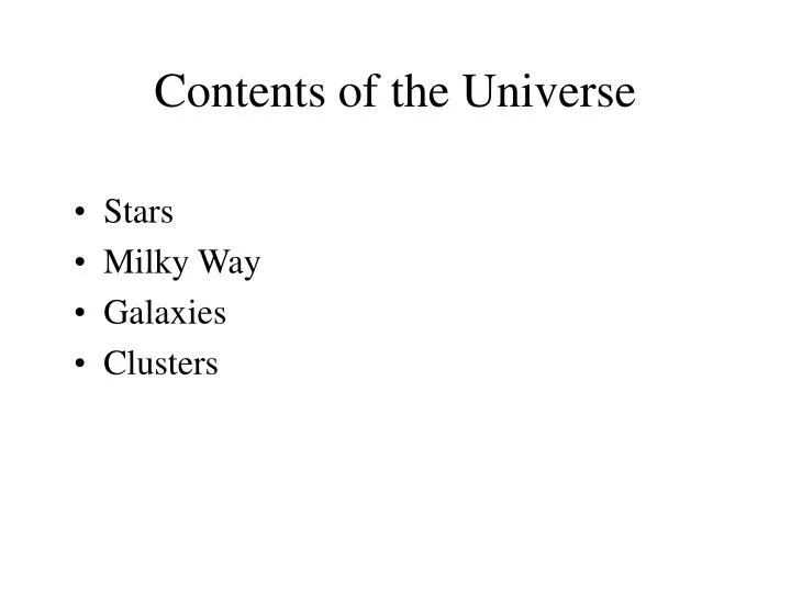 contents of the universe