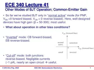 ECE 340 Lecture 41 Other Modes of BJT Operation; Common-Emitter Gain