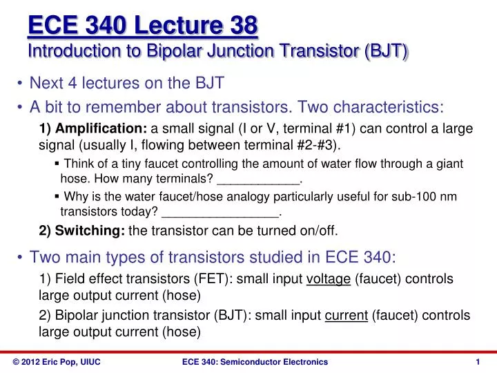 ece 340 lecture 38 introduction to bipolar junction transistor bjt